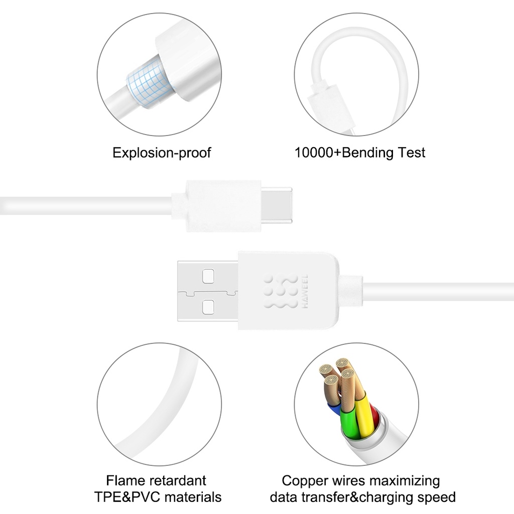 Cable 4 Amp, Usb 2.0 Usb TIPO C, Color Blanco, Carga Rapida y Datos / 2 Metros