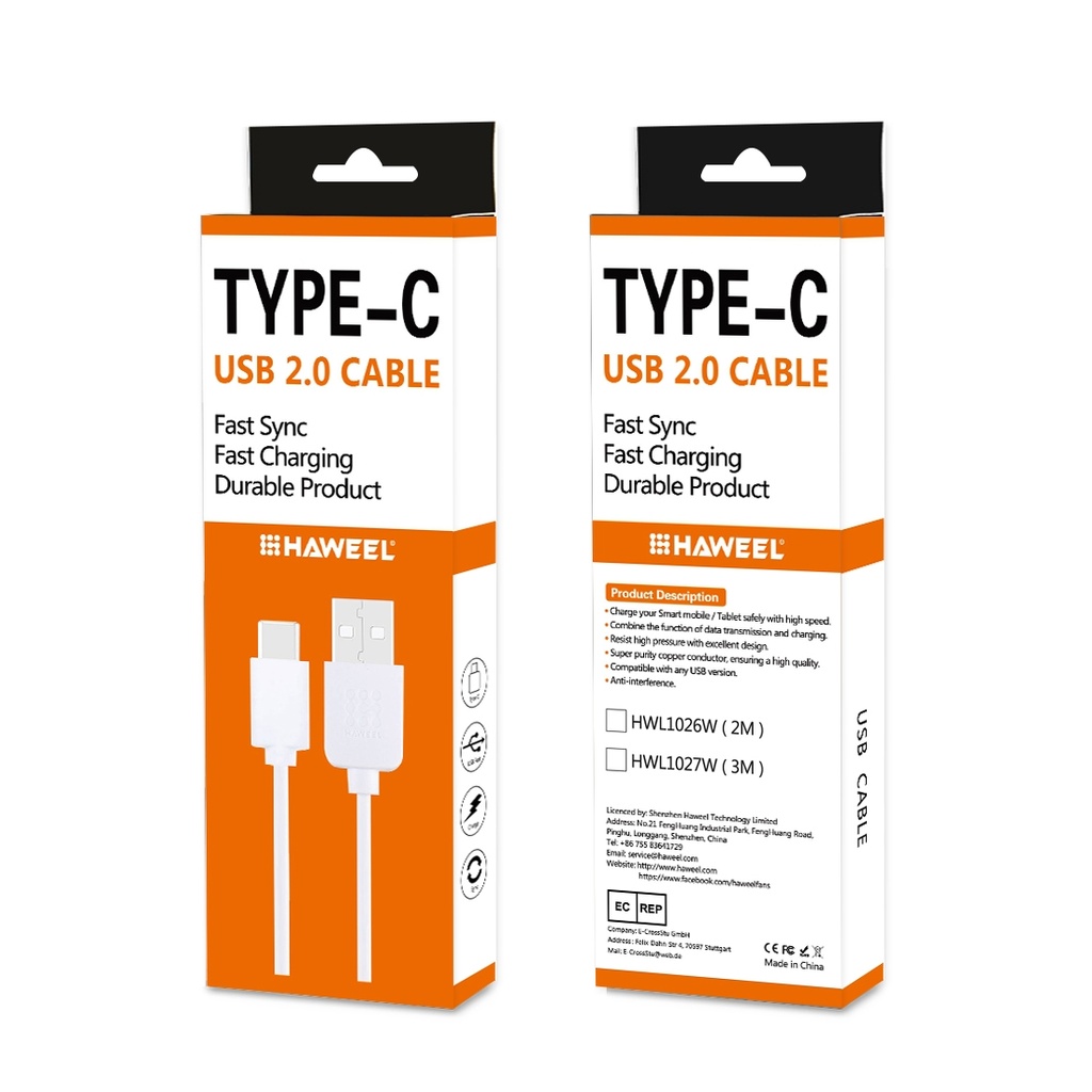Cable 4 Amp, Usb 2.0 Usb TIPO C, Color Blanco, Carga Rapida y Datos / 2 Metros