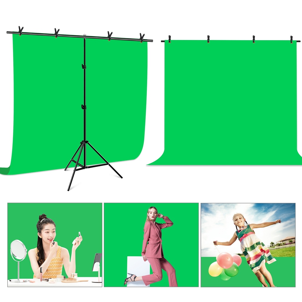 PULUZ Fondo Foto Estudio Verde 2x2m con Base Soporte, incluye pinzas clips