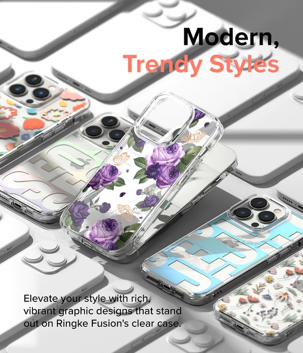 Iphone 14 Pro Max / Forro Ringke Fusion Estampado / Flores Purpura