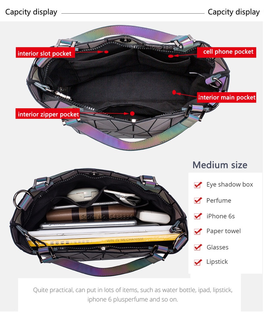 Bolso Dama Geometrico Tornasol con Porta Cosméticos..
