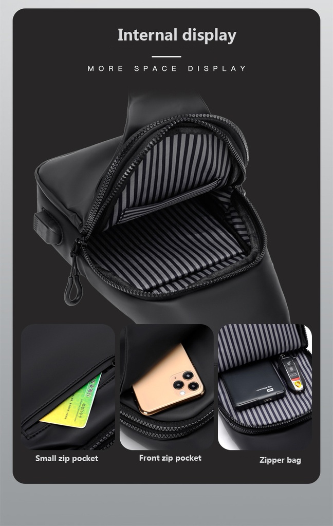 Bolso Cruzado de Caballero Inpermeable / Negro