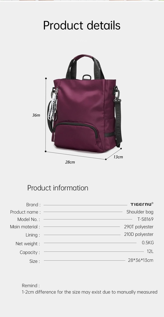 Bolso Impermeable Marca Tigernu TOTE BAG