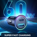 Cargador de Carro / Joyroom Carga Rapida 60W, Usb Tipo C PD y QC 3.0 / Color Negro