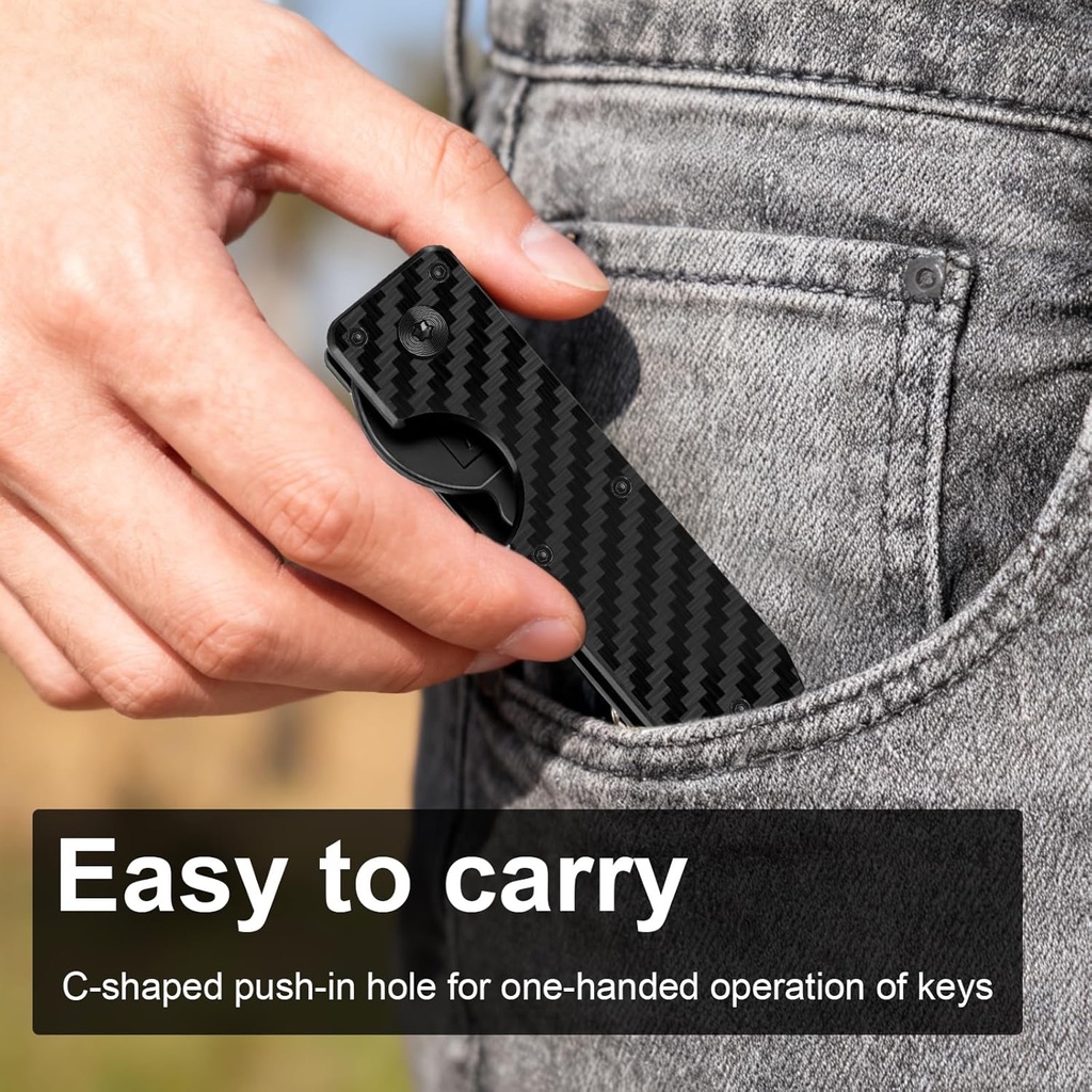 Organizador de llaves, llavero Plegable minimalista, Capacidad de 7 llaves / Color Fibra de Carbono