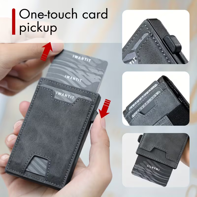 Billetera Cartera Tarjetero de Lujo para Caballero 3 en 1 / Modelo iwantit / Gris