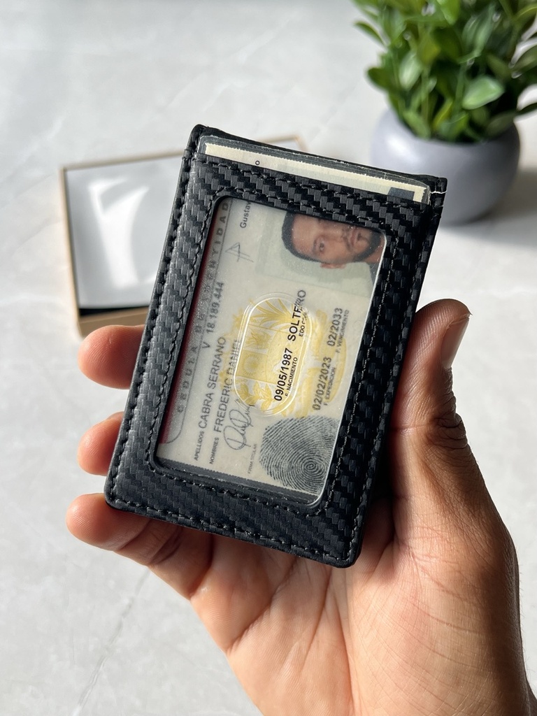Billetera Cartera Tarjetero de Lujo para Caballero 3 en 1 / Modelo iwantit / Fibra de Carbono