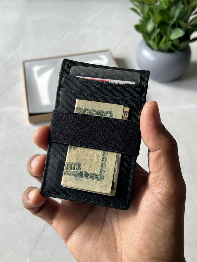 Billetera Cartera Tarjetero de Lujo para Caballero 3 en 1 / Modelo iwantit / Fibra de Carbono