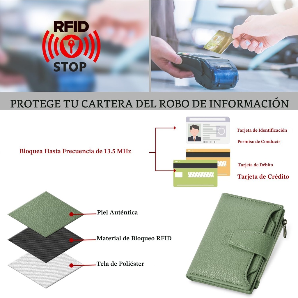 Billetera Tarjetero Cartera Monedero para Dama / Modelo D1 / Negro