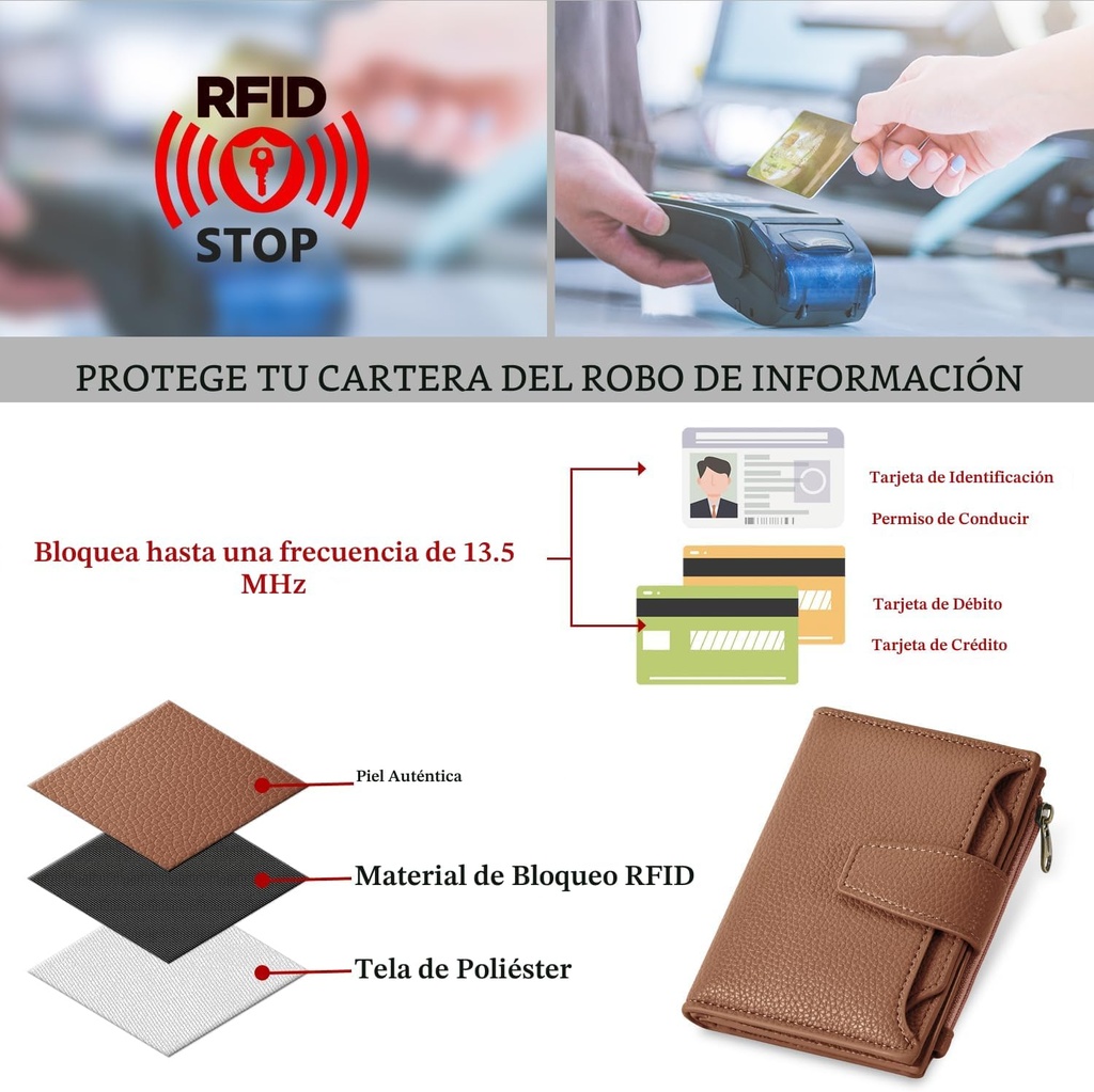 Billetera Tarjetero Cartera Monedero para Dama / Modelo D1 / Negro