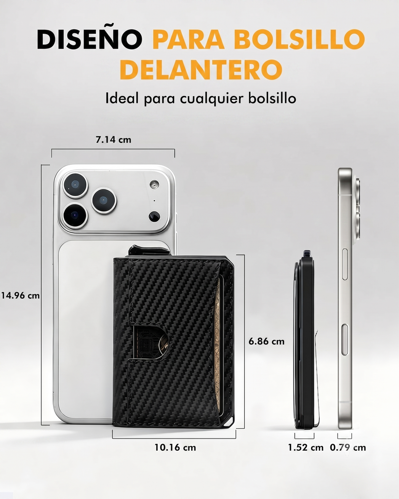 Billetera Cartera Tarjetero de Lujo para Caballero Iwantit Horizontal / Modelo iwh1 / Fibra de Carbono