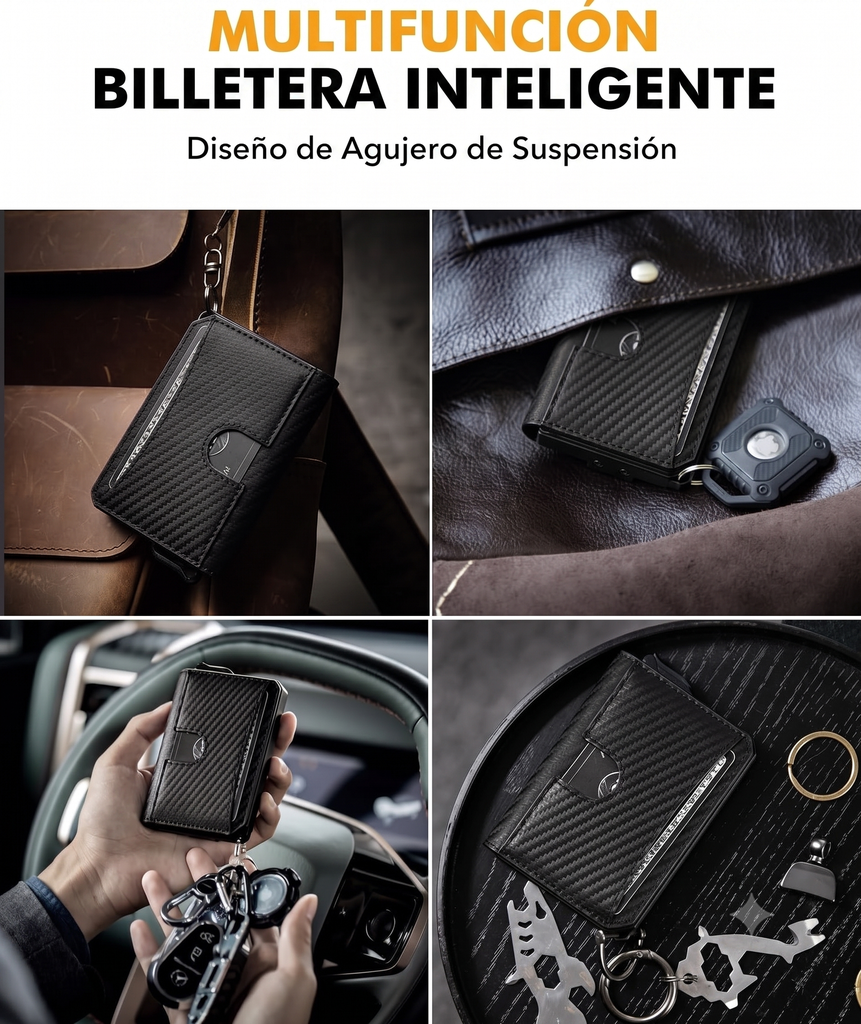 Billetera Cartera Tarjetero de Lujo para Caballero Iwantit Horizontal / Modelo iwh1 / Fibra de Carbono