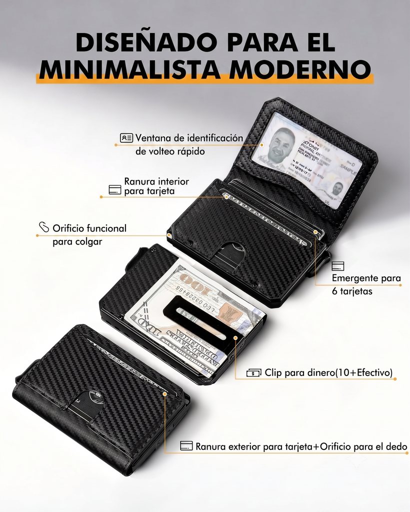 Billetera Cartera Tarjetero de Lujo para Caballero Iwantit Horizontal / Modelo iwh1 / Fibra de Carbono