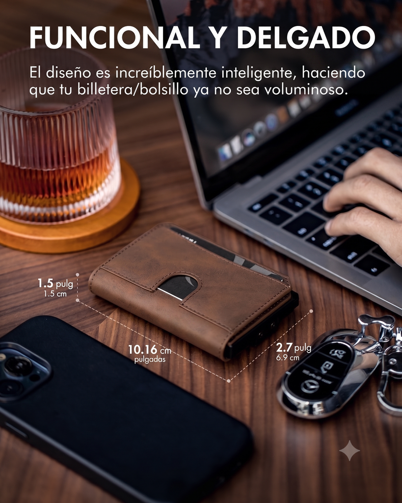 Billetera Cartera Tarjetero de Lujo para Caballero Iwantit Horizontal / Modelo iwh1 / Marron