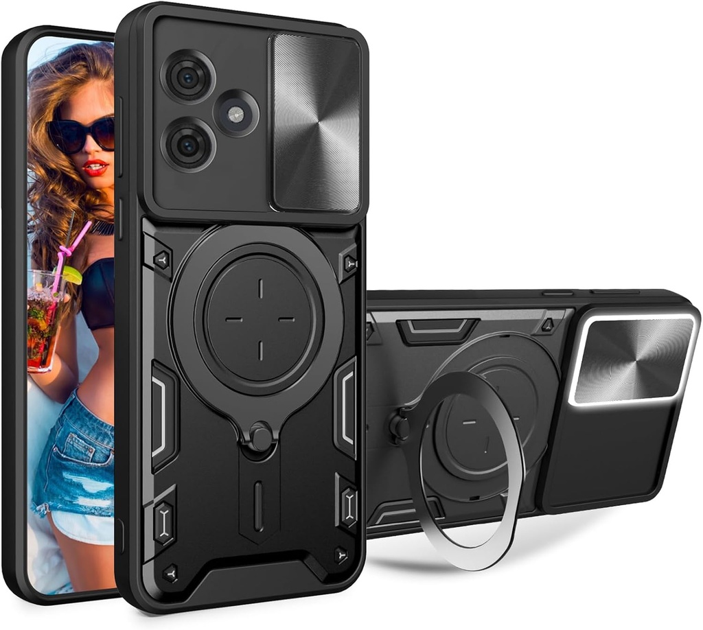 Motorola Moto G54 / Moto G54 Power /  Forro Anillo Metalico An1 / Negro