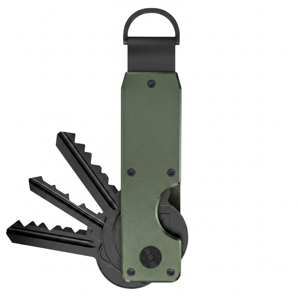 Organizador de llaves, llavero Plegable minimalista, Capacidad de 6 llaves / Verde Militar