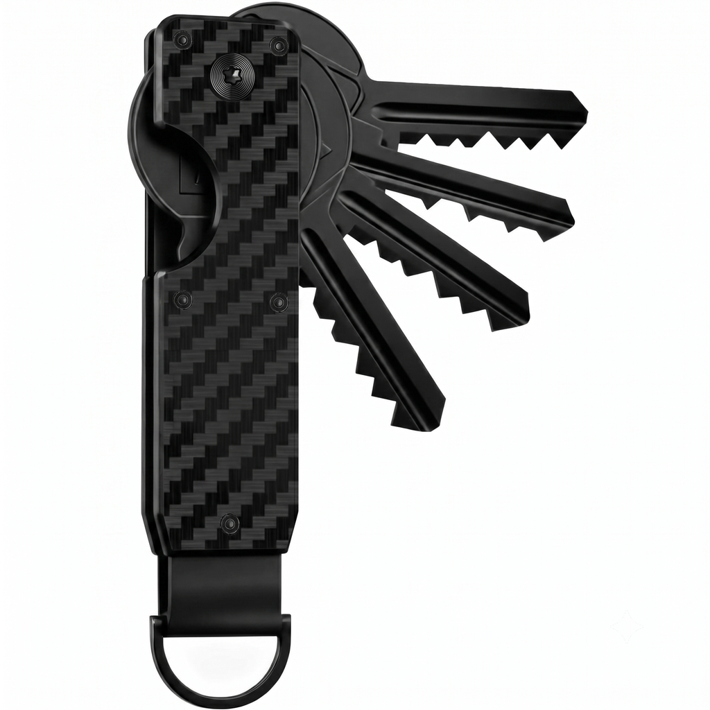 Organizador de llaves, llavero Plegable minimalista, Capacidad de 6 llaves / Modelo LL1 / Fibra de Carbono