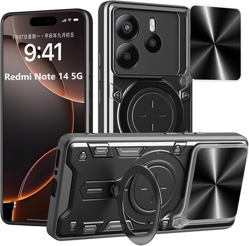 [AN1-XN145G-NEG] Xiaomi Redmi Note 14 5G / Forro Anillo Metalico / Negro