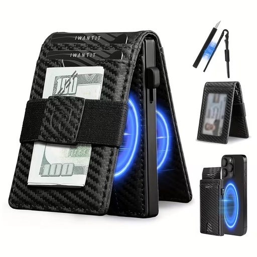 Billetera Cartera Tarjetero de Lujo para Caballero 3 en 1 Marca Iwantit / Modelo iwV1 / Fibra de Carbono